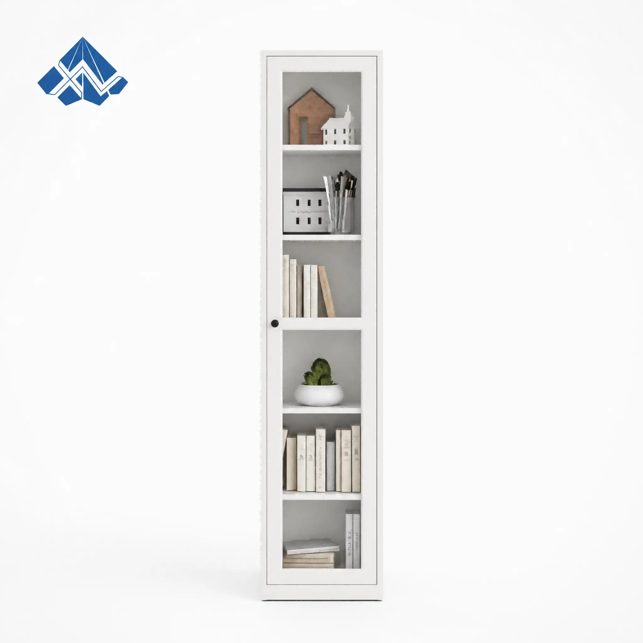 Narrow Frame Glass Door Office Bookcase